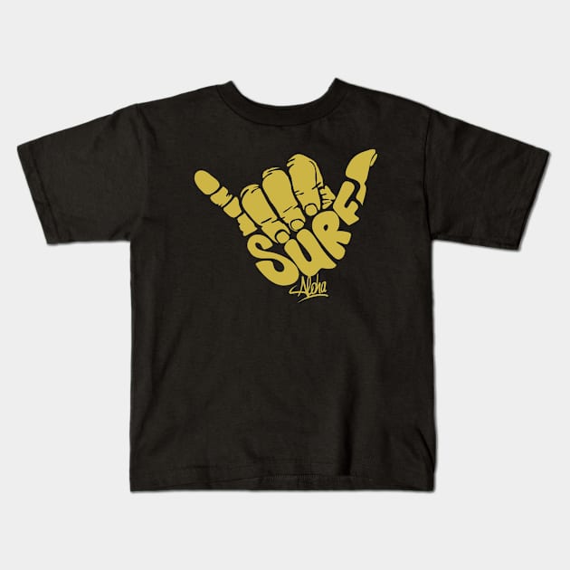 Surfing Hand Sign Aloha Kids T-Shirt by Mako Design 